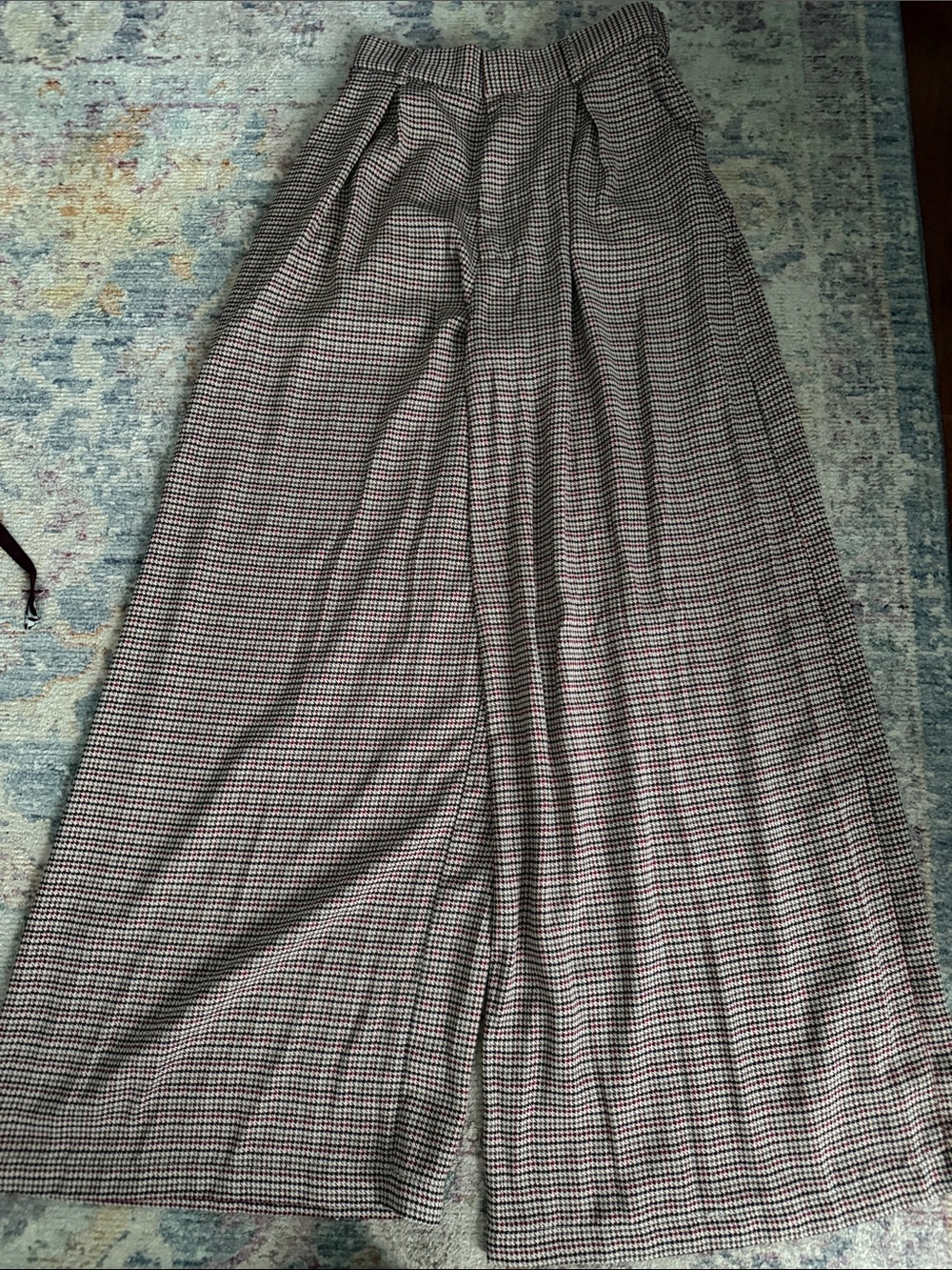 High-Waist Wide-Leg Houndstooth Pants- Brown/Black